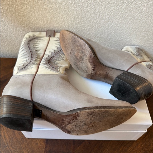 SARTORE Paris Western Cowboy Boots Womens EU 37 Cream Gray Leather Made in Italy - Picture 13 of 16